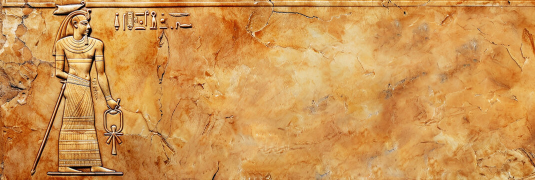 Old Egyptian inscriptions and illustrations as a background. AI generative.