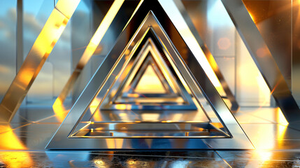 Polished triangle metal frame, 3D rendering.