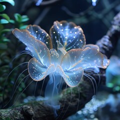 Luminous jellyfish with butterfly wings ethereal glow underwater ballet
