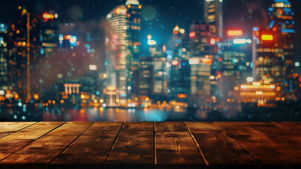Urban Solitude: Empty Table with a Cityscape in Soft Focus, for product display