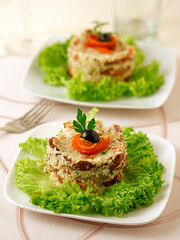 Couscous of cauliflower with mushrooms.