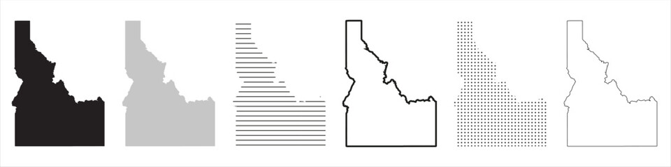 Idaho State Map Black. Idaho map silhouette isolated on transparent background. Vector Illustration. Variants.