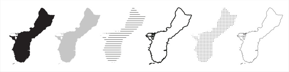 Obraz premium Guam State Map Black. Guam map silhouette isolated on transparent background. Vector Illustration. Variants.