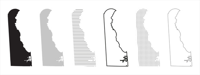Delaware State Map Black. Delaware map silhouette isolated on transparent background. Vector Illustration. Variants. - obrazy, fototapety, plakaty