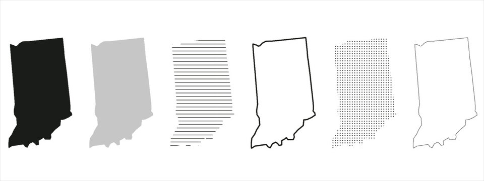 Indiana State Map Black. Indiana map silhouette isolated on transparent background. Vector Illustration. Variants.