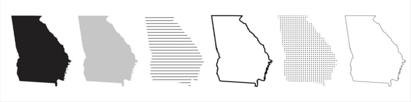 Georgia State Map Black. Georgia map silhouette isolated on transparent background. Vector Illustration. Variants.