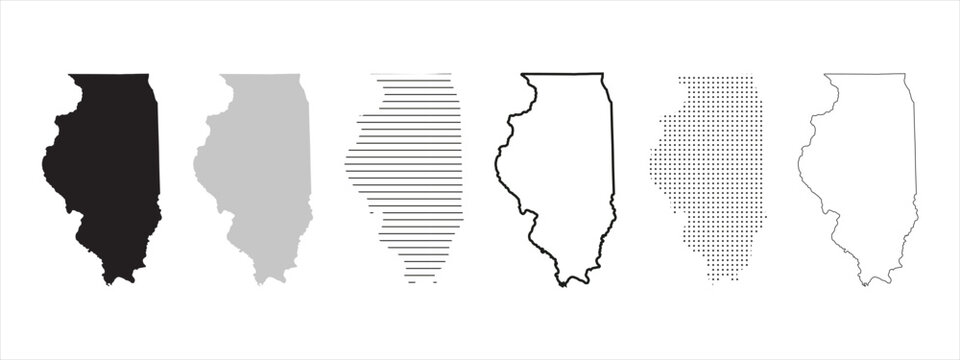 Illinois State Map Black. Illinois map silhouette isolated on transparent background. Vector Illustration. Variants.
