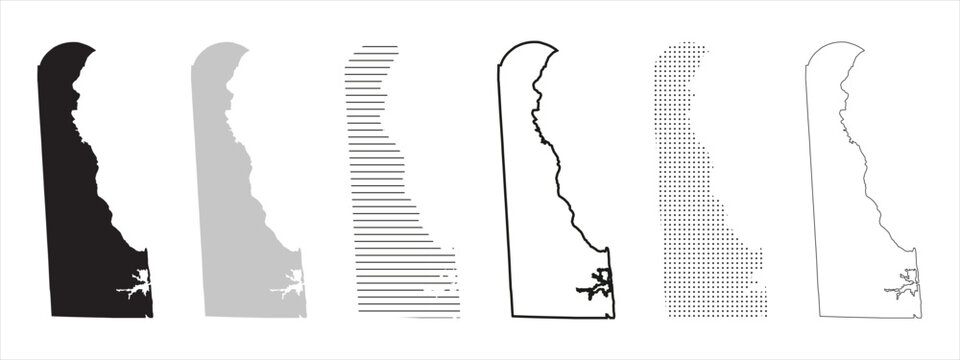 Delaware State Map Black. Delaware map silhouette isolated on transparent background. Vector Illustration. Variants.