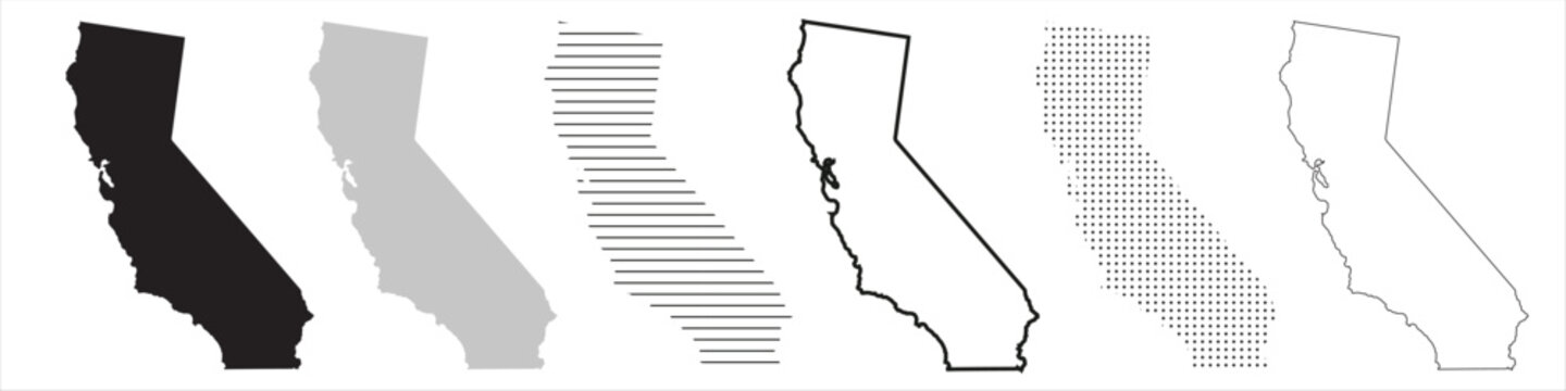 California State Map Black. California map silhouette isolated on transparent background. Vector Illustration. Variants.