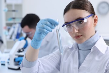 Scientists working with samples in laboratory. Medical research