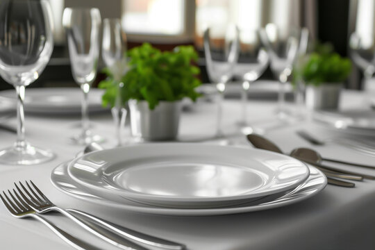Beautifully arranged dinner table with elegant tableware, glasses, and decorations for a festive occasion