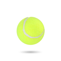 One tennis ball in air on white background