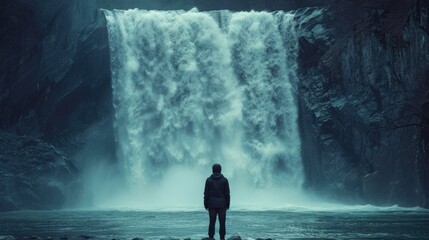 Obraz premium Person Standing in Front of Waterfall