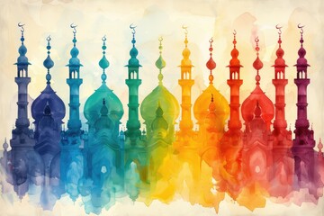 design watercolour painting of ramadan decoration and islamic greeting card background