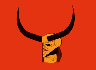 Skull with horns, hand draw vector illustration. Cartoon character.