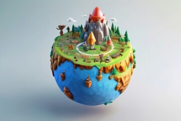 Dreamy Planet Hyper-Detailed 3D World Illustration with Playful Cartoonish Designs