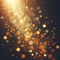 Gold abstract bokeh background. real backlit dust particles with real lens flare. glitter lights. Abstract Festivevintage lights defocused