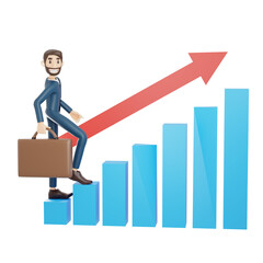 high-quality 3D illustration of a businessman character suitable for use on websites, apps, or similar purposes. The illustration features a handsome man in a dark blue suit.