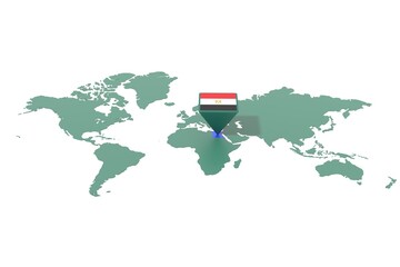 Mappa Terra con  evidenziato la nazione Egitto e segnaposto colorato con colori della bandiera © albasu