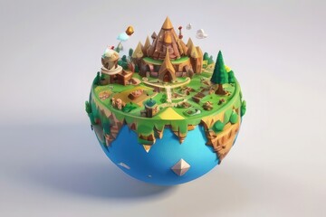 Dreamy World Hyper-Detailed 3D Planet Illustration with Playful Cartoonish Designs
