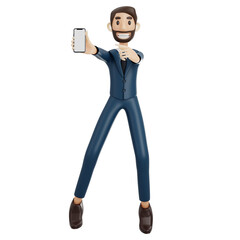 high-quality 3D illustration of a businessman character suitable for use on websites, apps, or similar purposes. The illustration features a handsome man in a dark blue suit.