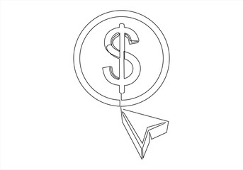Pay per click line icon. linear style sign for mobile concept and web design. Dollar money and cursor arrow outline vector icon. Symbol, logo illustration. 