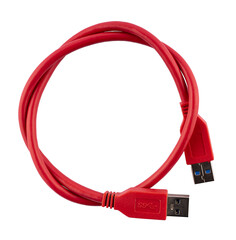 red USB cable, computer connection equipment, graphic element isolated on a transparent background