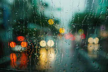 Rainy day abstract weather photo trough wet window