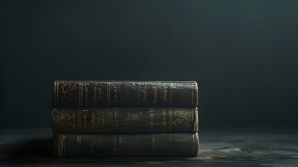 Vintage books on a dark background, creating an atmosphere of mystery. antique collection, classic literature, timeless wisdom. AI - obrazy, fototapety, plakaty