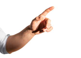Human hand pointing with index finger, high definition and isolated on white background. Direction concept
