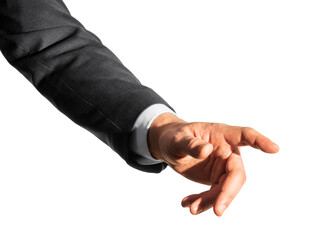 Businessman's hand gesturing touch isolated on white background. Communication concept