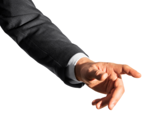 Businessman's hand gesturing touch isolated on white background. Communication concept