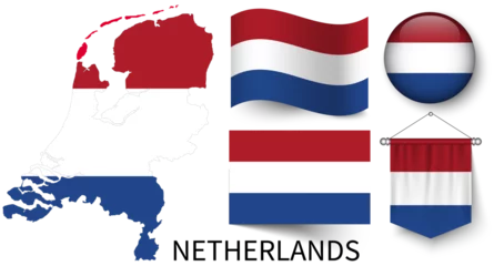 Fotobehang The various patterns of the Netherlands national flags and the map of Netherlands's borders © BON_ART