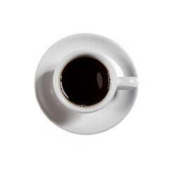 Top View of White Cup on Plate: Isolated Black Coffee Served on White Background - Premium Stock Image for Coffee Enthusiasts