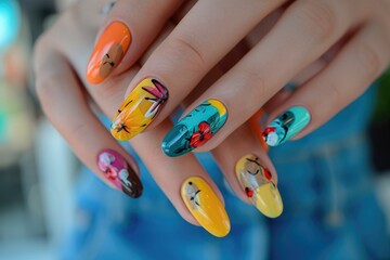 Colorful nail art patterns abstract design. Generative AI