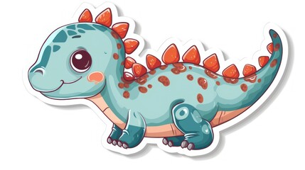Friendly blue dinosaur illustration with orange spikes, large expressive eyes