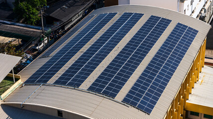 Solar panels installing on building roof