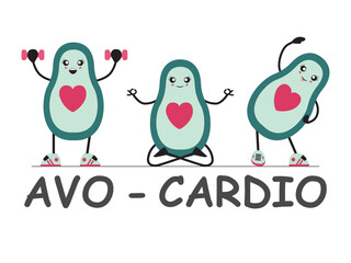 Avocado exercising puns vector illustration