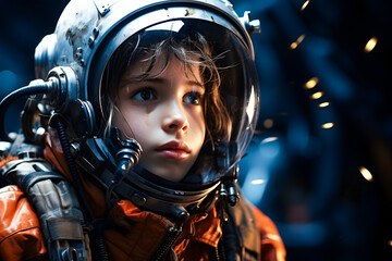 Jeune garçon avec un casque et une combinaison d'astronaute