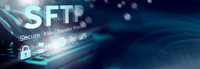 FTP (File Transfer Protocol), Secure FTP. Internet cloud technology, exchange information and data storage concept.