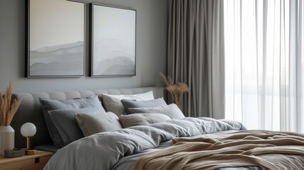 Minimalist Bedroom Oasis with Soft Textures and a View of Spring Greenery
