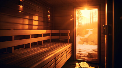 A spa room with hot stones and benches. Alternative therapy and therapeutic inhalations in the...