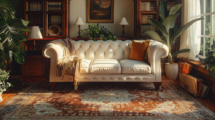 Luxury living room in style of the New England Eclectic with American heritage pieces. Concept of the Quite Luxury