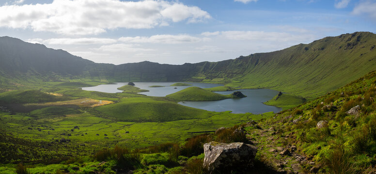 Panorama of Caldeir&atilde;o do Corvo seen from the volcanic crater rim