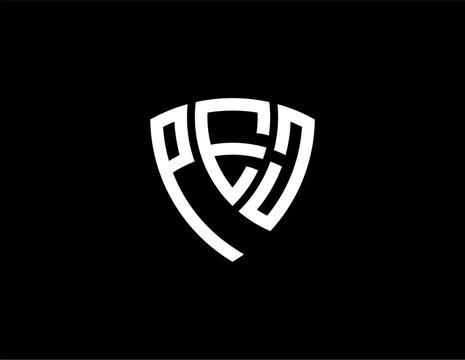 PEJ creative letter shield logo design vector icon illustration