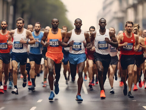 A group of athletes competing in a marathon
