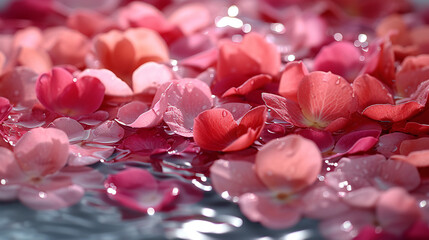 Elegant pink petals float gracefully on water, creating a serene and romantic atmosphere. This image is perfect for: spa, relaxation, romance, wellness, beauty