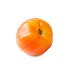 Yellow-red striped tomato on a white background.