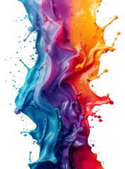 Fotobehang colorful cascading melted liquid rainbow crayons splash frozen in an abstract futuristic 3d texture isolated on a transparent background © Rana