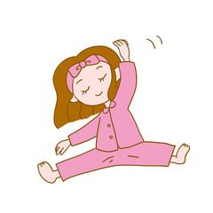 パジャマでストレッチをする若い女性